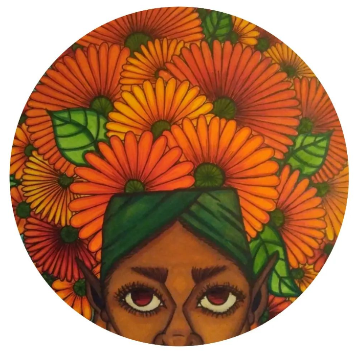 Black woman with orange flowers